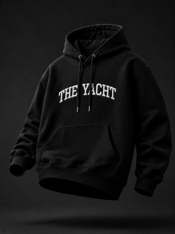 THE YACHT: BLACK DROP SHOULDER HOODIE