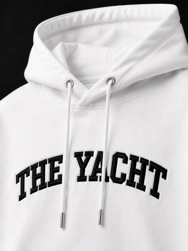 THE YACHT: WHITE DROP SHOULDER HOODIE