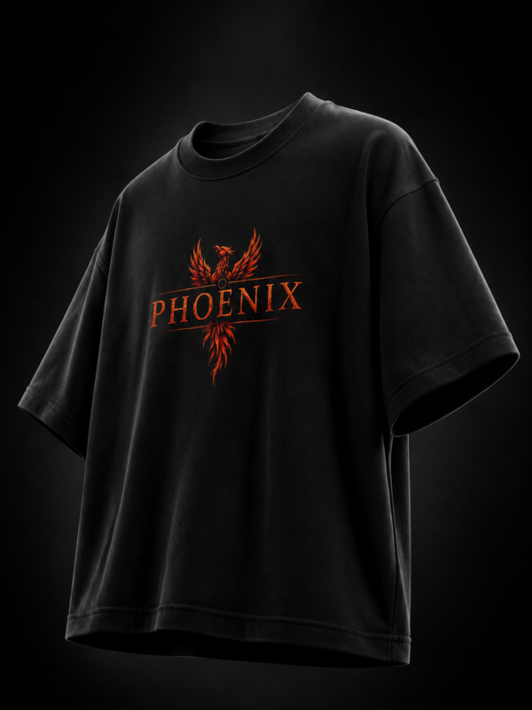 PHOENIX ORANGE: BLACK OVERSIZED TEE